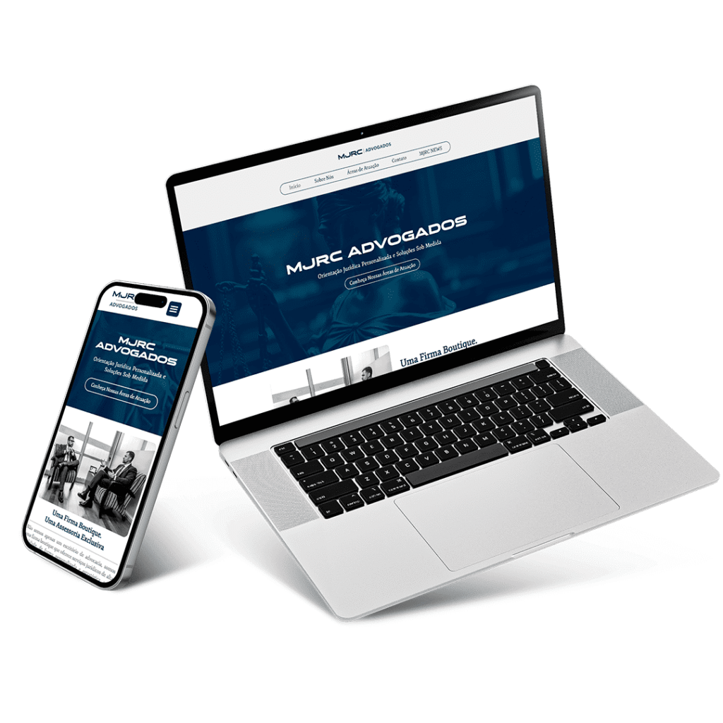 Mockup de site responsivo para escritório de advocacia MJRC no Rio de Janeiro.