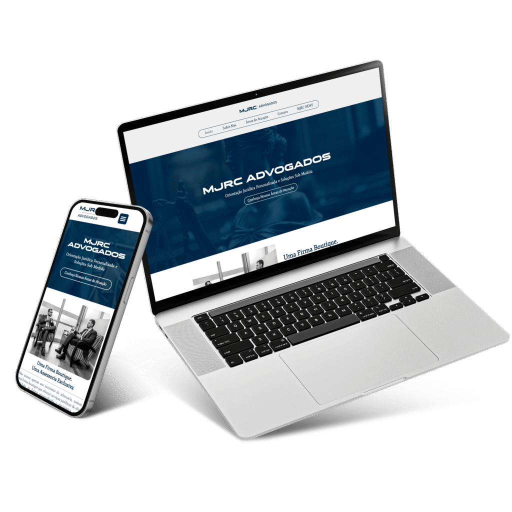 Mockup de site responsivo para escritório de advocacia MJRC no Rio de Janeiro.