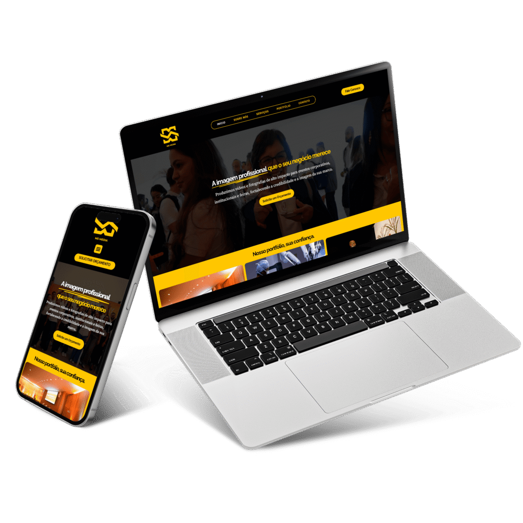 Mockup de site institucional moderno para empresa MS Media em Rio de Janeiro.